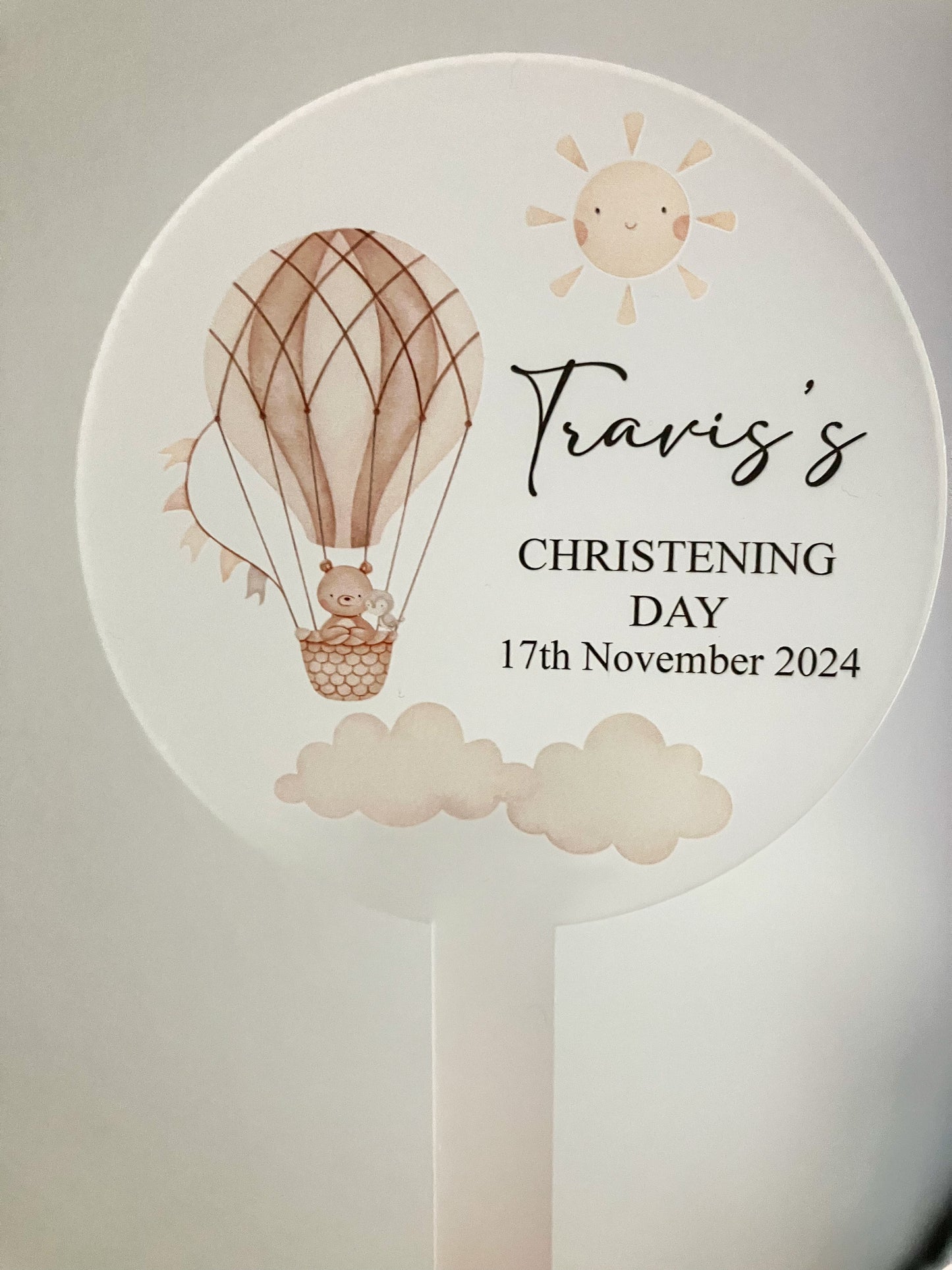 Christening cake topper, personalised christening acrylic cake topper, Neutral Christening Cake decoration