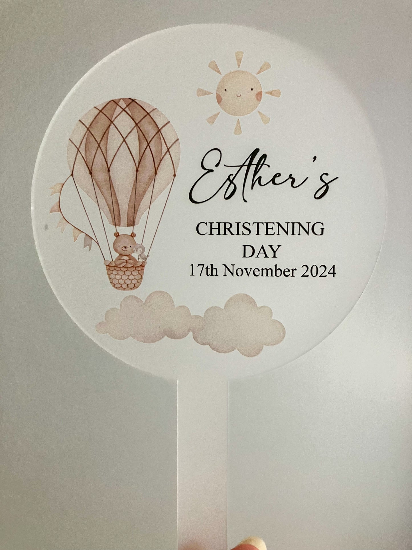 Christening cake topper, personalised christening acrylic cake topper, Neutral Christening Cake decoration