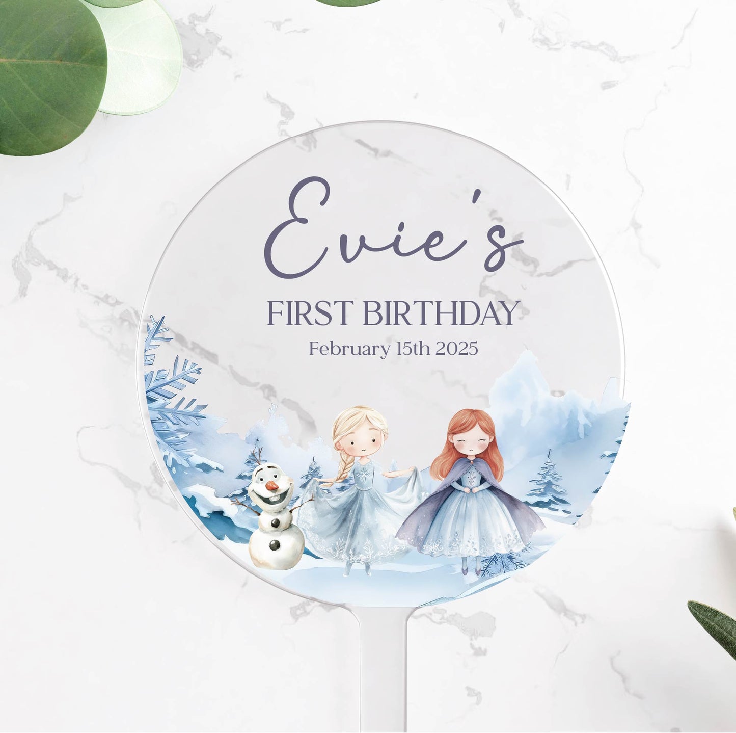 Ice Princess Birthday cake topper, personalised birthday acrylic cake topper