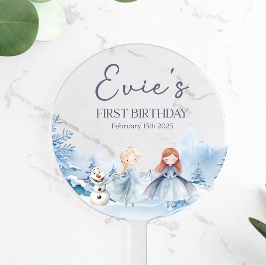 Ice Princess Birthday cake topper, personalised birthday acrylic cake topper