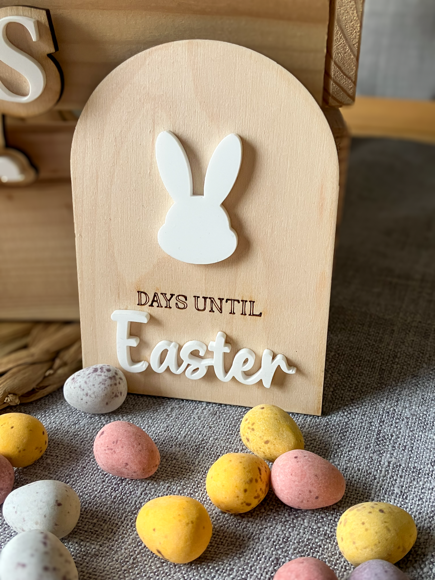 Wooden Easter Countdown Plaque | Bunny Shelf Decor, Reusable Spring Decoration