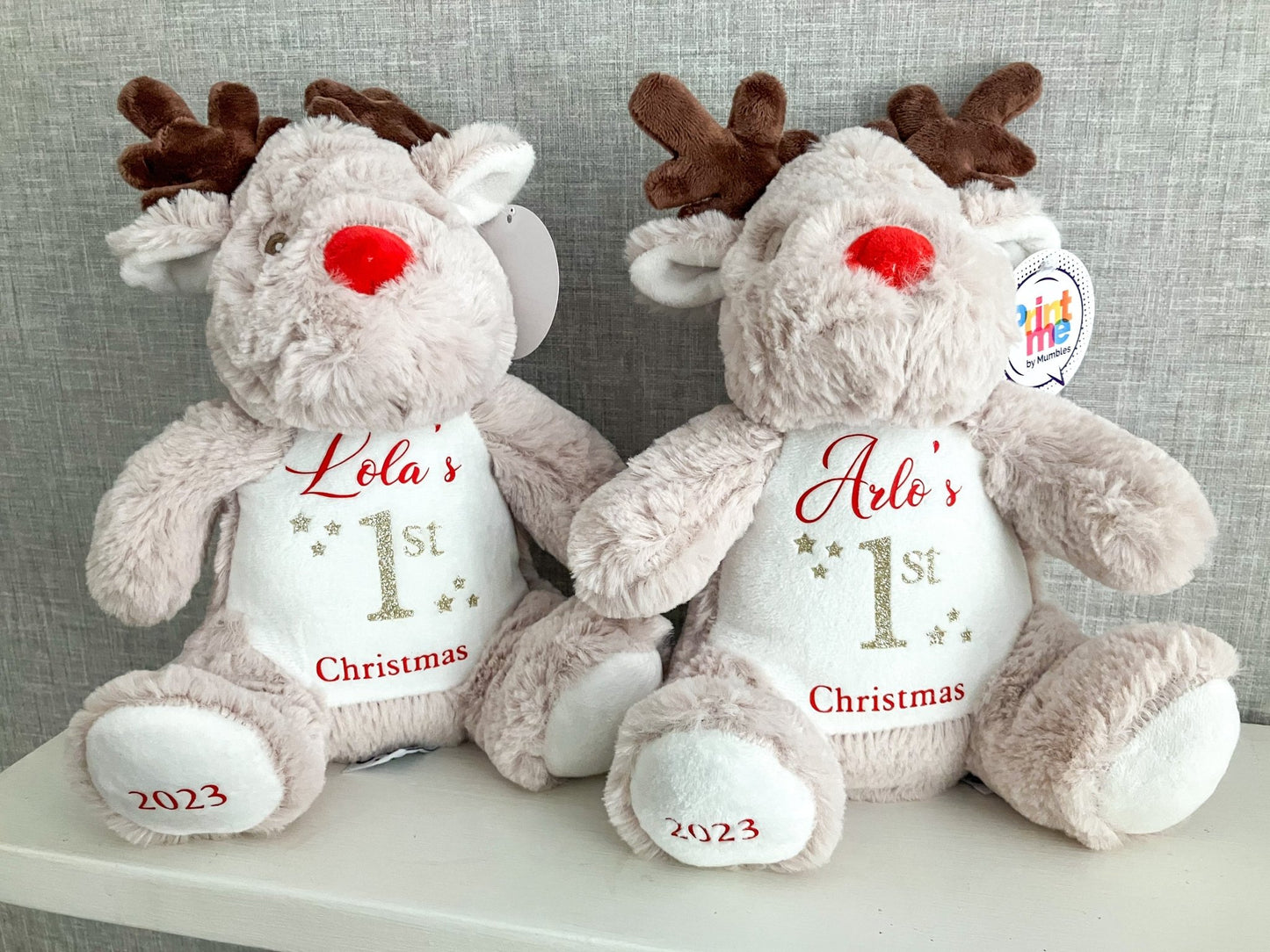 Personalised First Christmas Teddy Reindeer, Reindeer Teddy, Baby's 1st Christmas Teddy - Mancub Prints