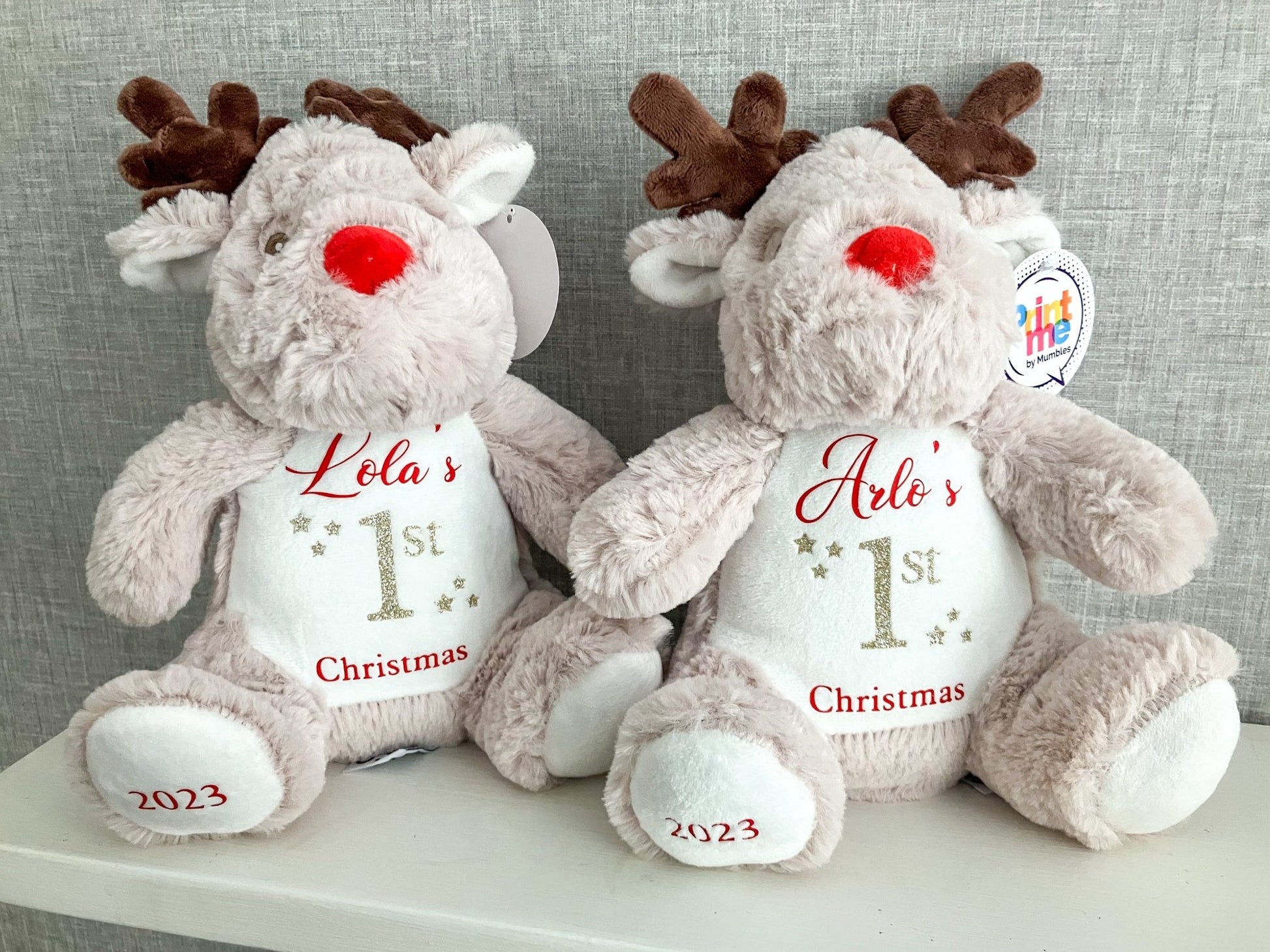 Personalised First Christmas Teddy Reindeer, Reindeer Teddy, Baby's 1st Christmas Teddy - Mancub Prints