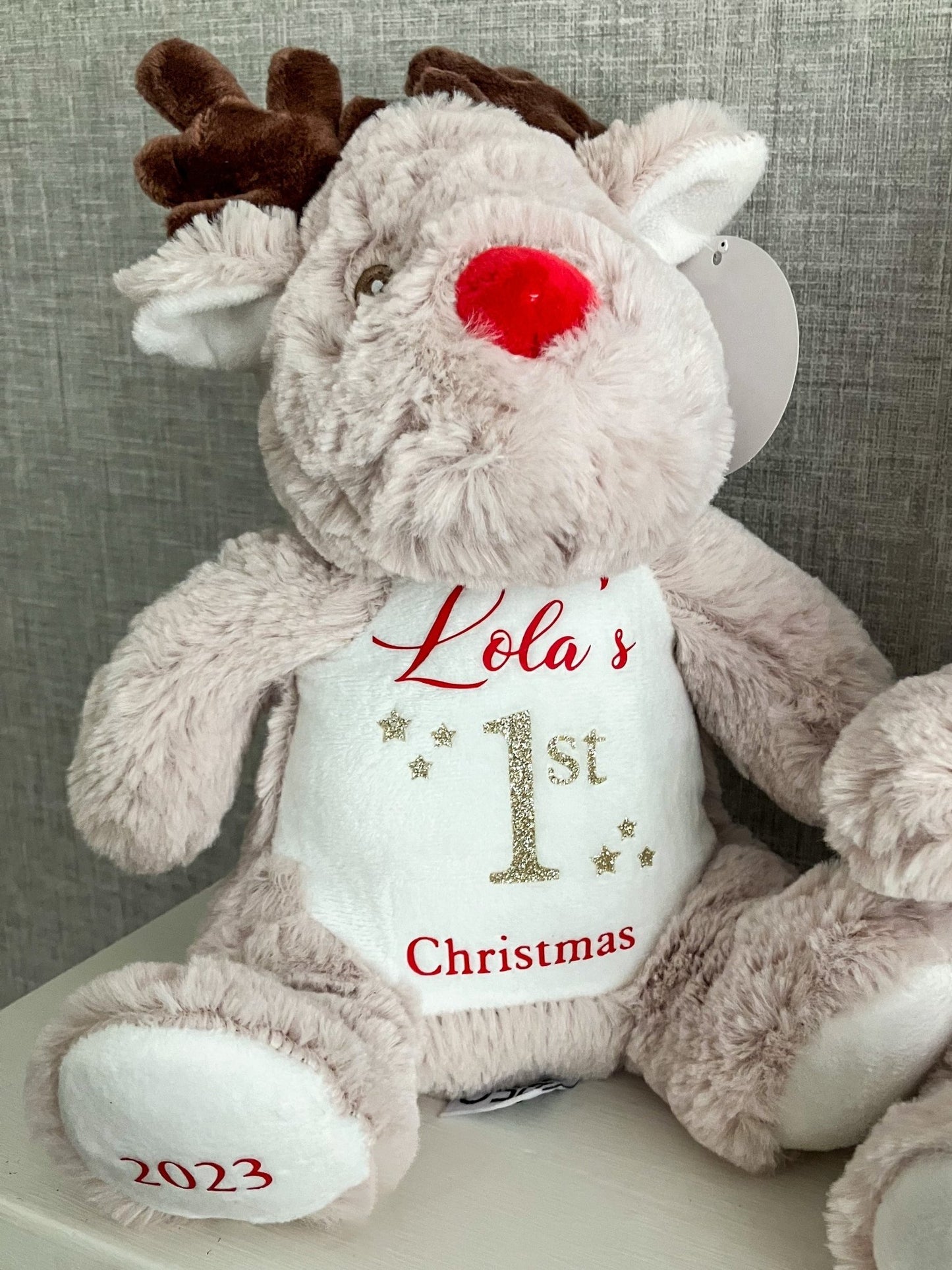 Personalised First Christmas Teddy Reindeer, Reindeer Teddy, Baby's 1st Christmas Teddy - Mancub Prints