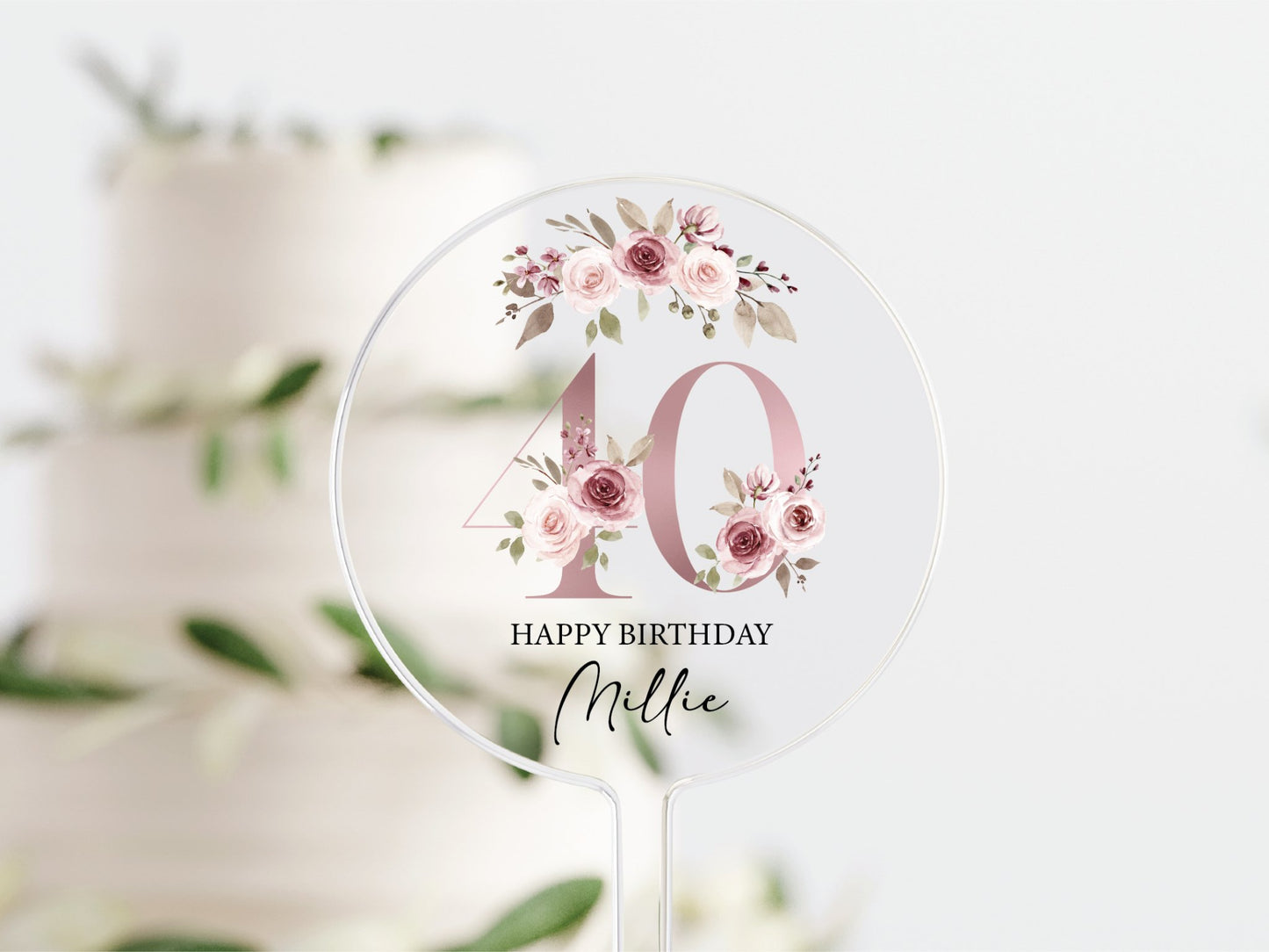 Personalised Happy Birthday Cake Topper, Birthday Acrylic Cake Topper, 18th 21st 30th 40th 50th Birthday, Clear Cake Topper, Birthday Name - Mancub Prints