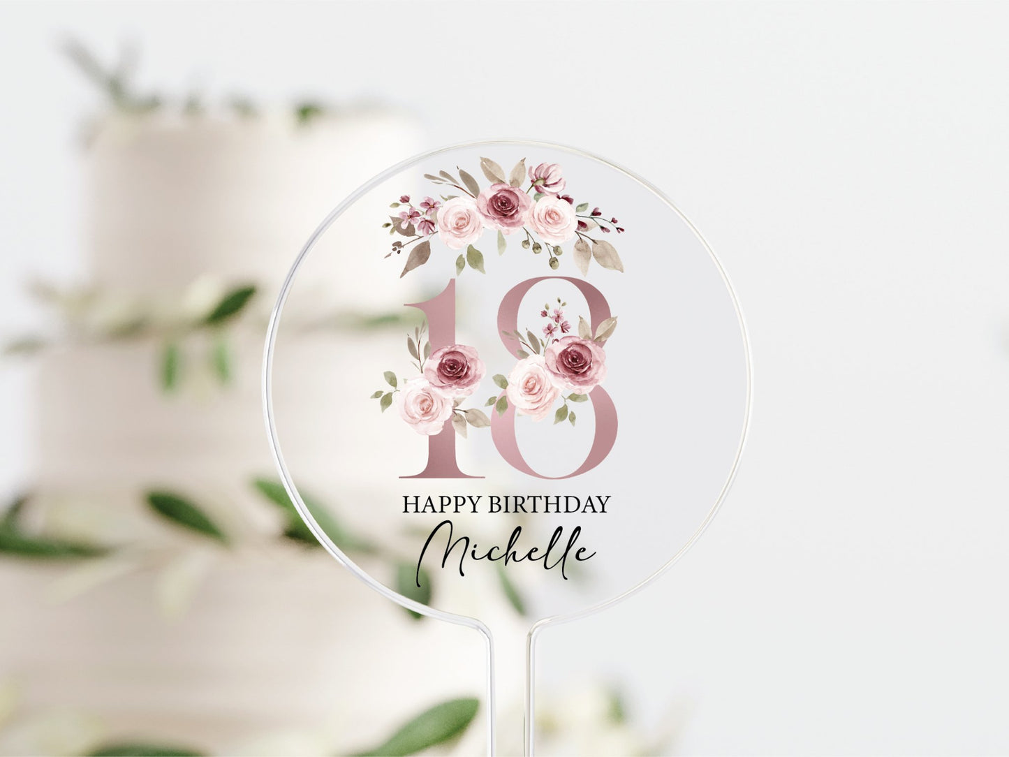 Personalised Happy Birthday Cake Topper, Birthday Acrylic Cake Topper, 18th 21st 30th 40th 50th Birthday, Clear Cake Topper, Birthday Name - Mancub Prints