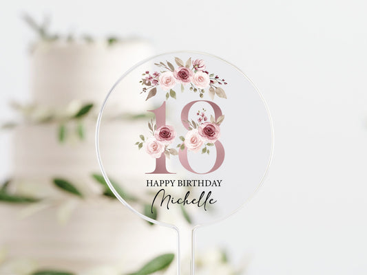 Personalised Happy Birthday Cake Topper, Birthday Acrylic Cake Topper, 18th 21st 30th 40th 50th Birthday, Clear Cake Topper, Birthday Name - Mancub Prints