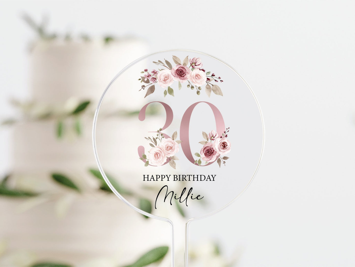 Personalised Happy Birthday Cake Topper, Birthday Acrylic Cake Topper, 18th 21st 30th 40th 50th Birthday, Clear Cake Topper, Birthday Name - Mancub Prints