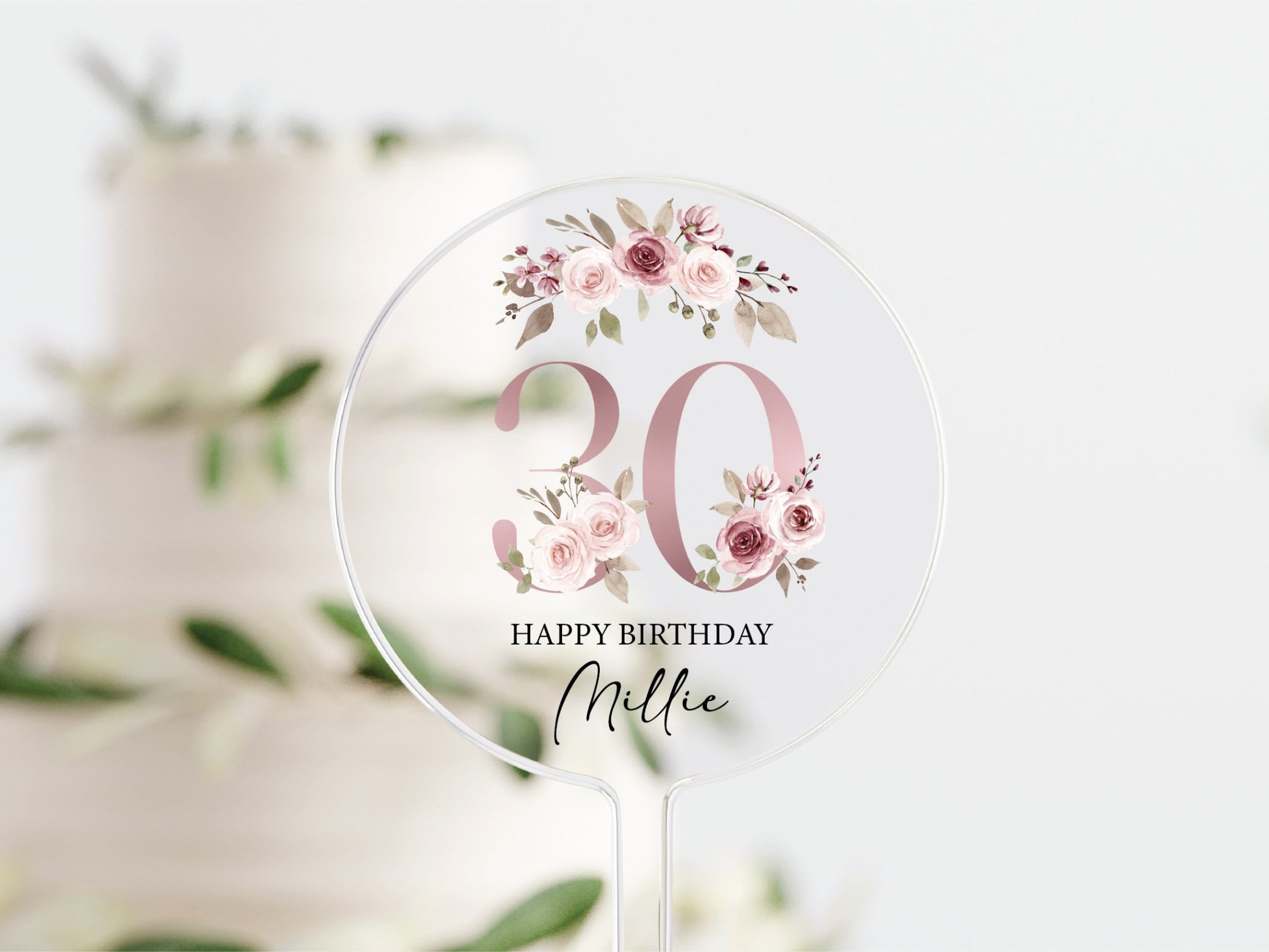 Personalised Happy Birthday Cake Topper, Birthday Acrylic Cake Topper, 18th 21st 30th 40th 50th Birthday, Clear Cake Topper, Birthday Name - Mancub Prints