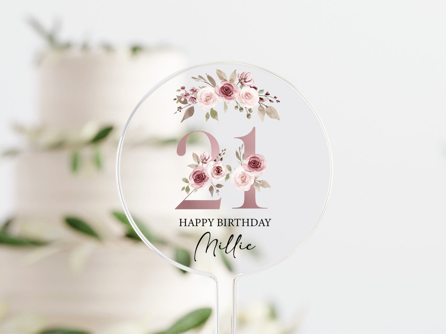 Personalised Happy Birthday Cake Topper, Birthday Acrylic Cake Topper, 18th 21st 30th 40th 50th Birthday, Clear Cake Topper, Birthday Name - Mancub Prints