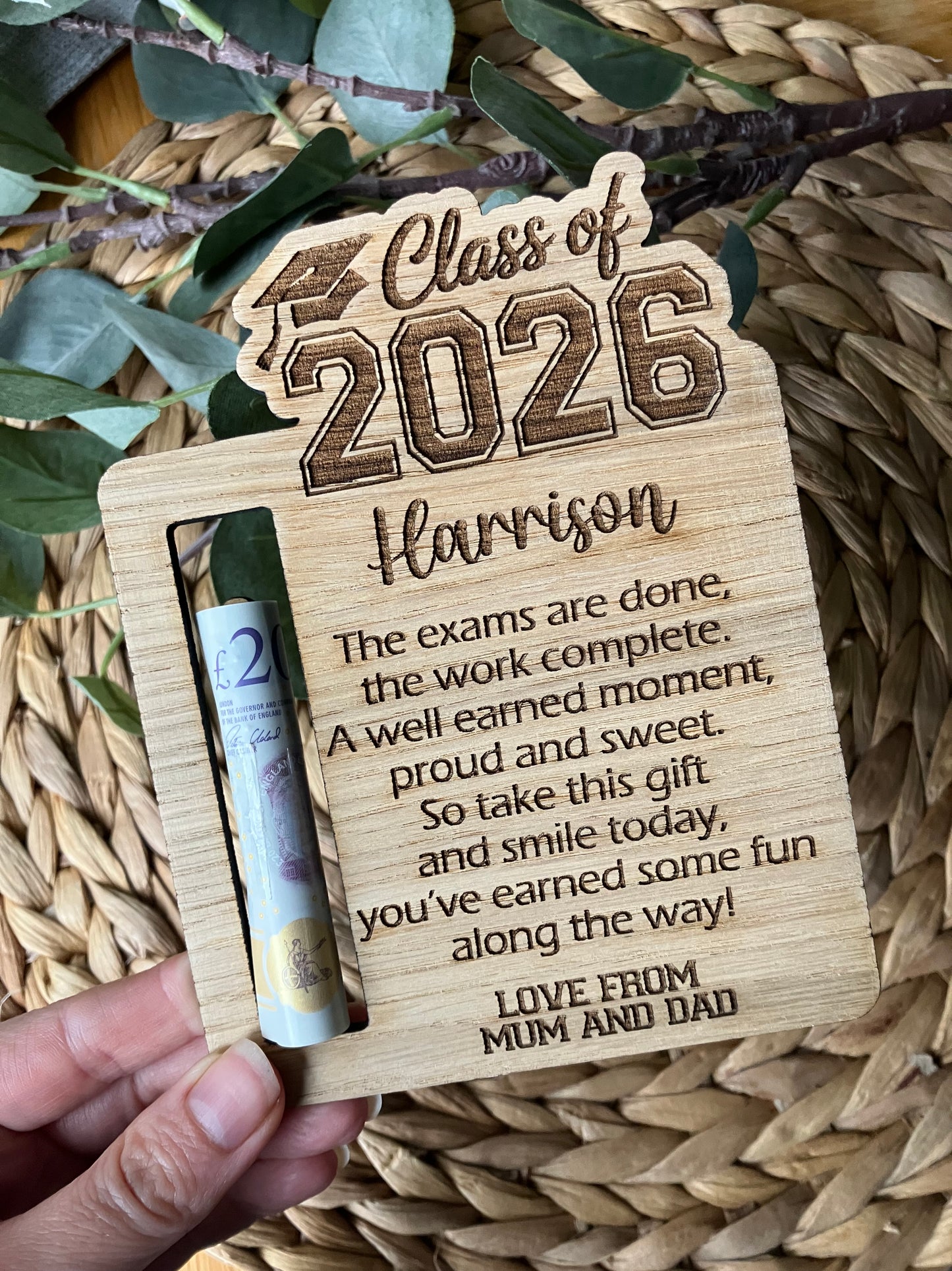 Personalised school leavers gift, Class of 2026, Personalised money holder