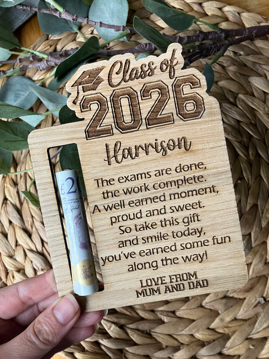 Personalised school leavers gift, Class of 2026, Personalised money holder