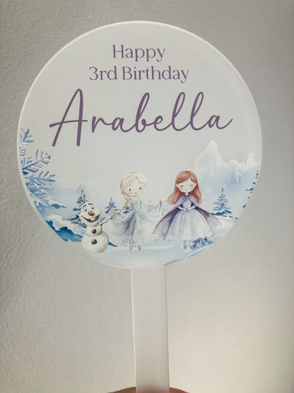 Ice Princess Birthday cake topper, personalised birthday acrylic cake topper