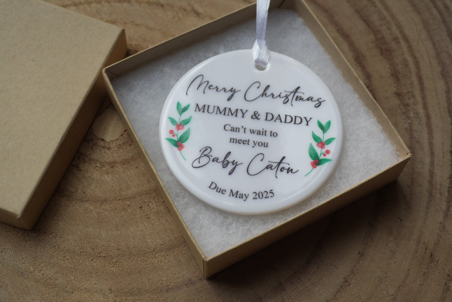 Personalised Expecting Parents Christmas Tree Decoration, Pregnancy Christmas Decoration.