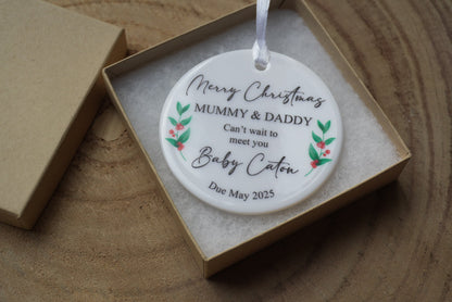 Personalised Expecting Parents Christmas Tree Decoration, Pregnancy Christmas Decoration.