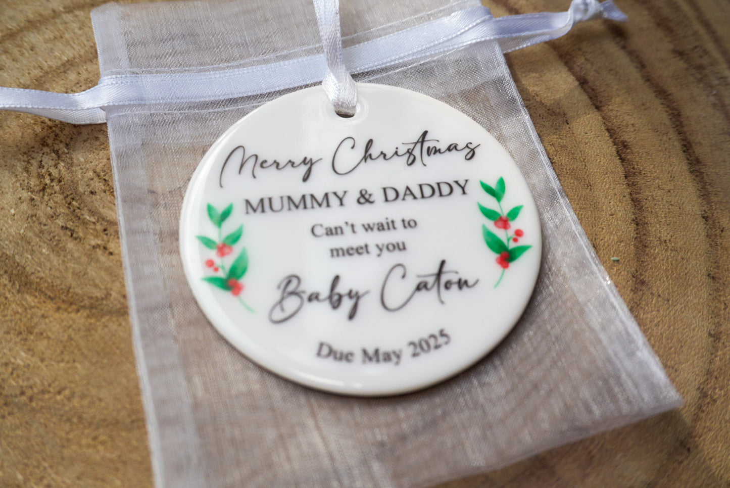 Personalised Expecting Parents Christmas Tree Decoration, Pregnancy Christmas Decoration.