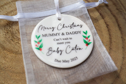 Personalised Expecting Parents Christmas Tree Decoration, Pregnancy Christmas Decoration.