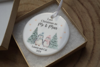 Personalised Christmas bauble, couples decoration, Last Christmas as Mr & Miss Decoration