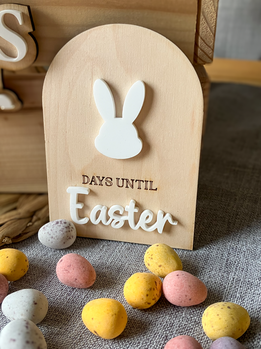 Wooden Easter Countdown Plaque | Bunny Shelf Decor, Reusable Spring Decoration