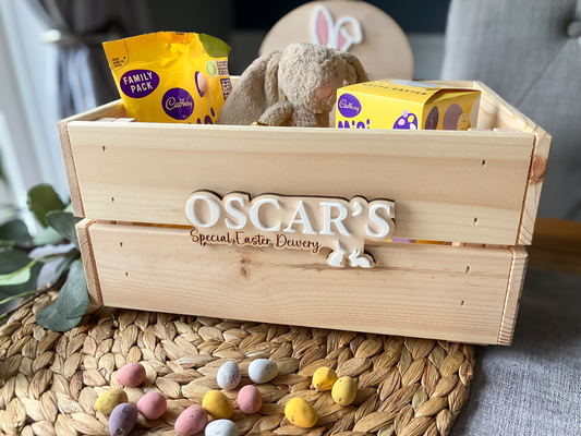 Personalised Easter Wooden Crate with name tag
