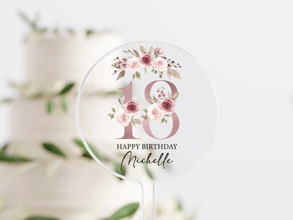 Personalised Happy Birthday Cake Topper, Birthday Acrylic Cake Topper, 18th 21st 30th 40th 50th Birthday, Clear Cake Topper, Birthday Name - Mancub Prints
